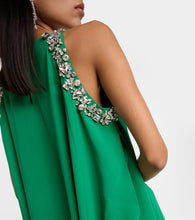 Oscar de la Renta Crystal-embellished silk-blend gown