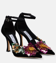 Jimmy Choo Azara 100 floral-appliqu√É¬© velvet pumps
