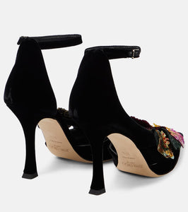 Jimmy Choo Azara 100 floral-appliqu√É¬© velvet pumps