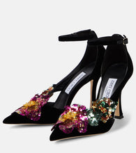 Jimmy Choo Azara 100 floral-appliqu√É¬© velvet pumps