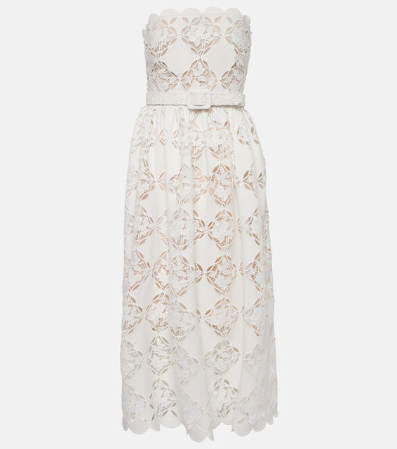 Oscar de la Renta Strapless guipure lace midi dress
