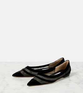 Jimmy Choo Love tulle-trimmed velvet ballet flats