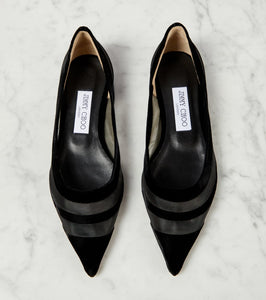 Jimmy Choo Love tulle-trimmed velvet ballet flats