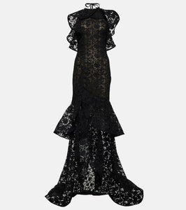 Oscar de la Renta Ruffled guipure lace gown