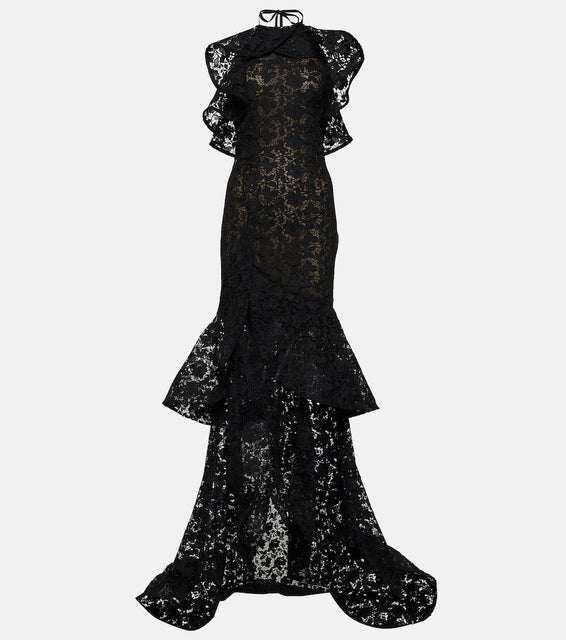 Oscar de la Renta Ruffled guipure lace gown