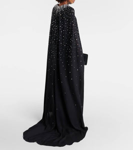 Monique Lhuillier Caped crystal-embellished silk gown