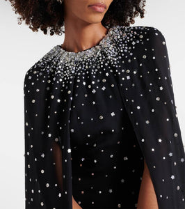 Monique Lhuillier Caped crystal-embellished silk gown