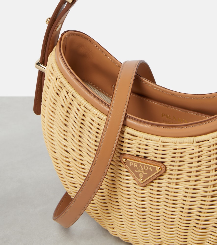 Prada Arqu√É¬© woven leather-trimmed shoulder bag