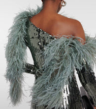 Taller Marmo Garbo Disco feather-trimmed sequined gown