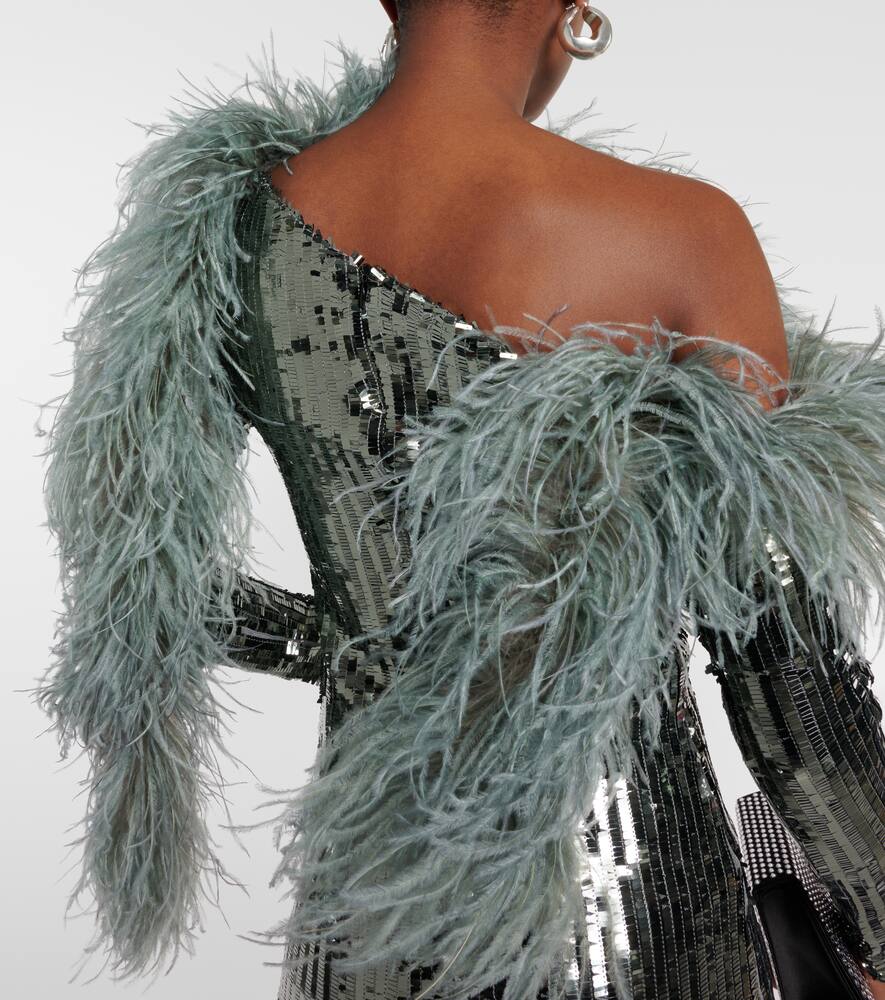 Taller Marmo Garbo Disco feather-trimmed sequined gown