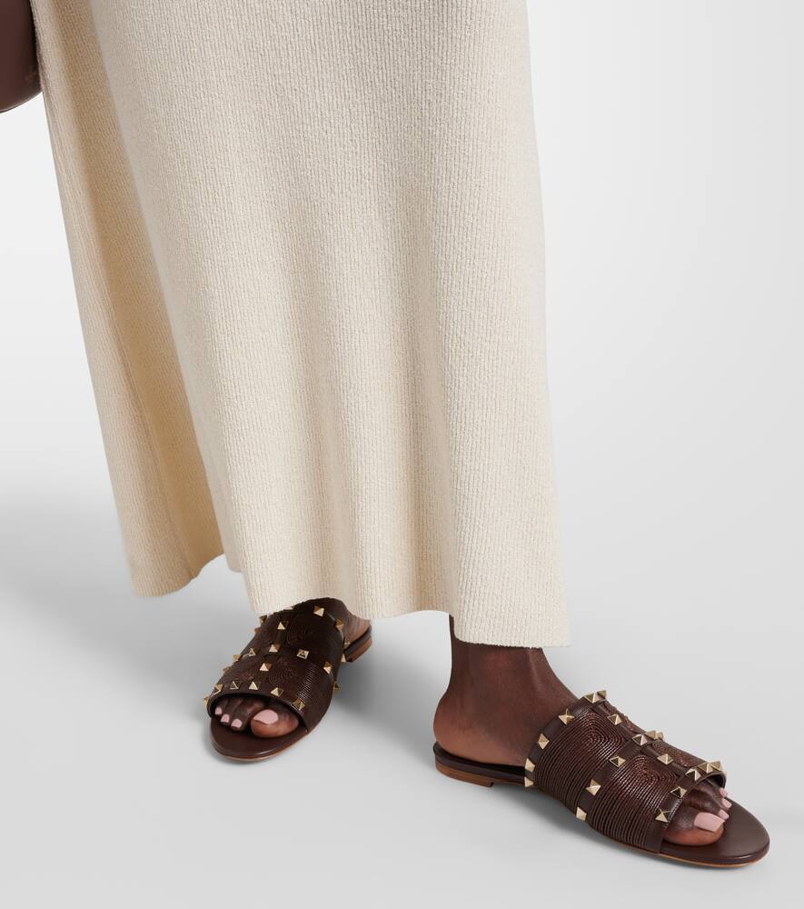 Valentino Garavani Rockstud raffia-trimmed leather sandals