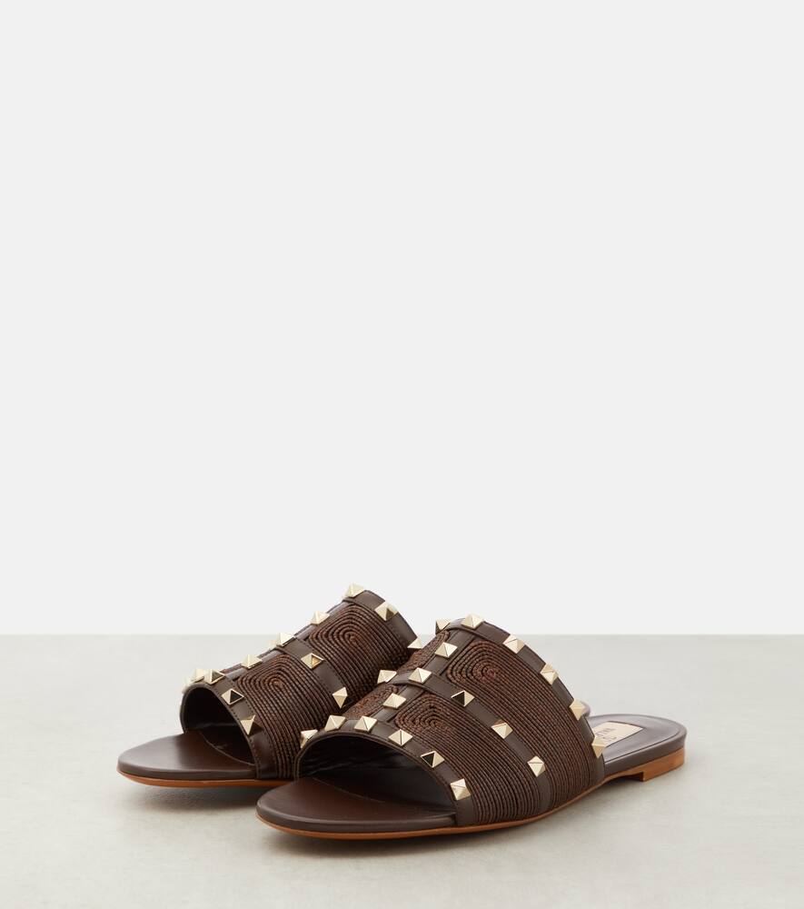Valentino Garavani Rockstud raffia-trimmed leather sandals