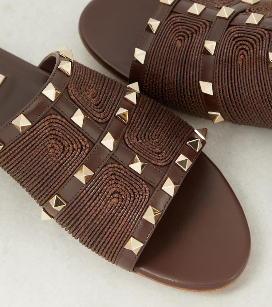 Valentino Garavani Rockstud raffia-trimmed leather sandals
