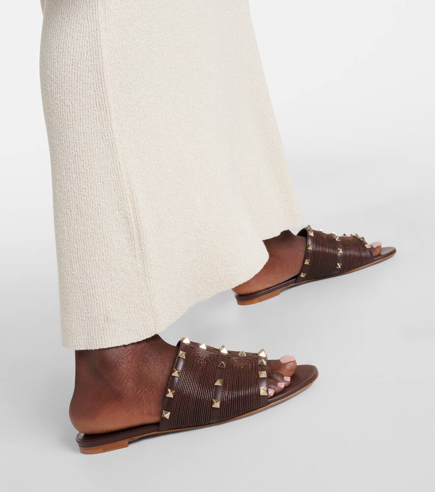 Valentino Garavani Rockstud raffia-trimmed leather sandals