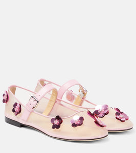 Mach & Mach Sequined leather-trimmed Mary Jane flats