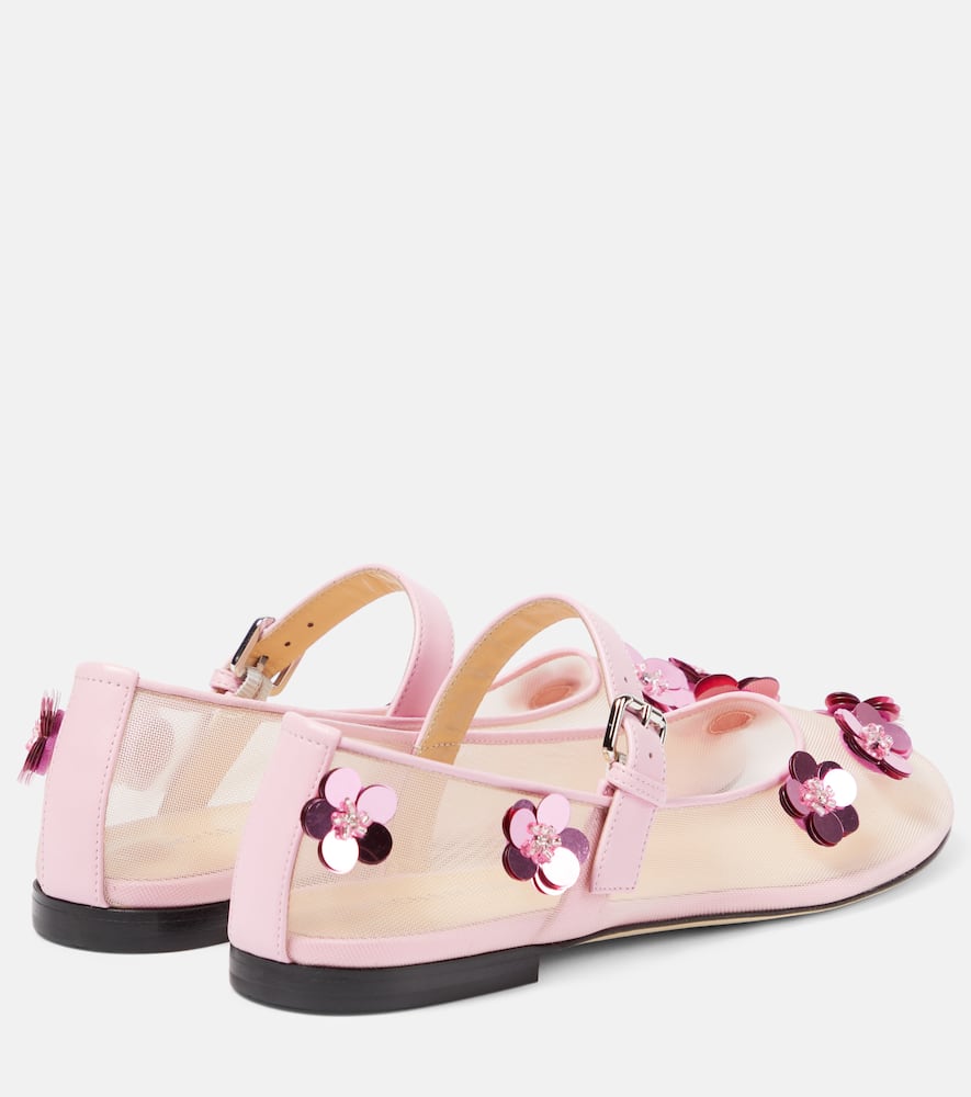 Mach & Mach Sequined leather-trimmed Mary Jane flats