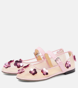 Mach & Mach Sequined leather-trimmed Mary Jane flats
