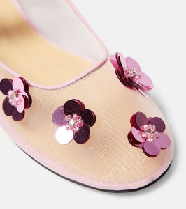 Mach & Mach Sequined leather-trimmed Mary Jane flats