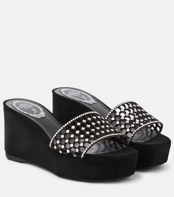 Rene Caovilla Embellished suede platform slides