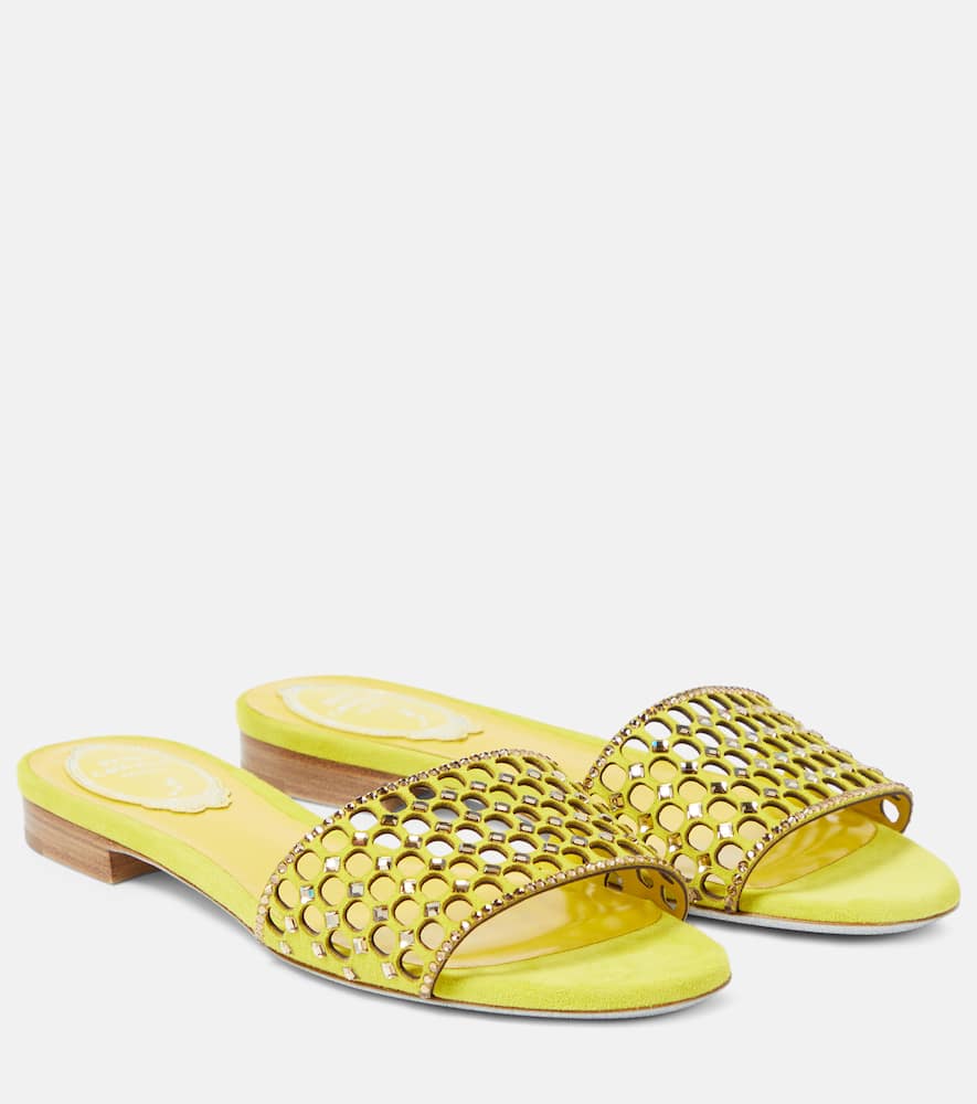 Rene Caovilla Crystal-embellished suede slides