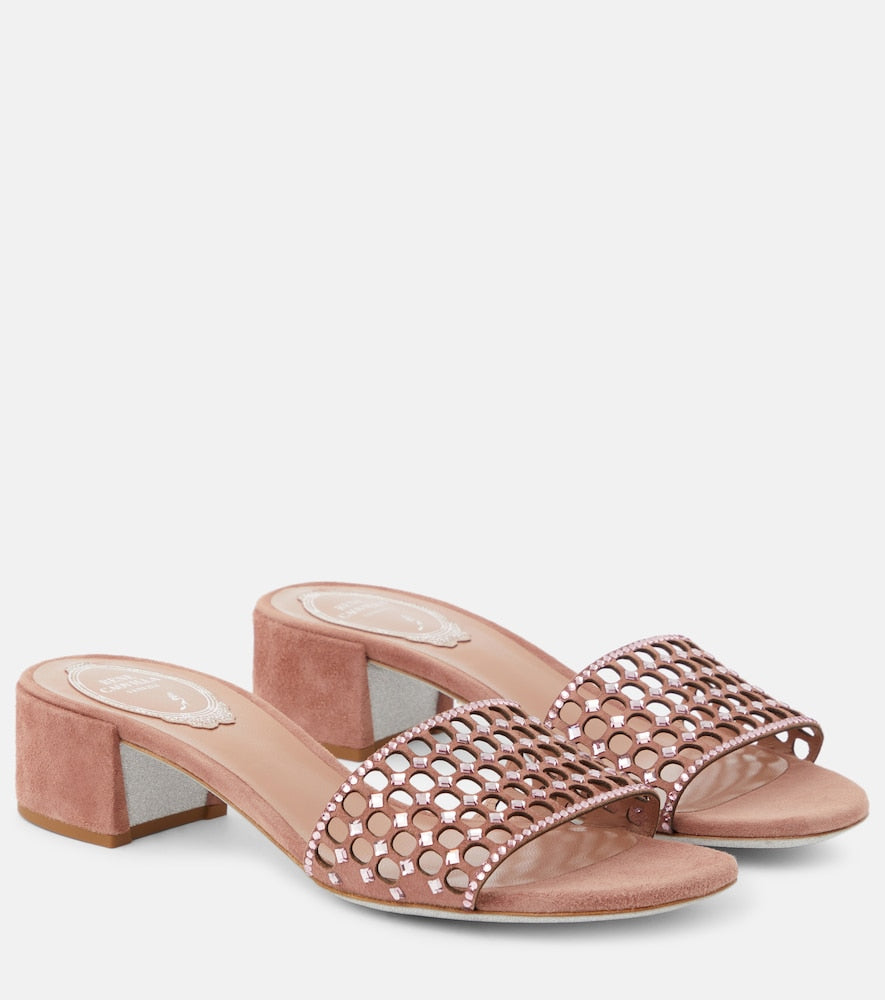 Rene Caovilla Embellished suede mules - Rene Caovilla 饰边麂皮穆勒鞋