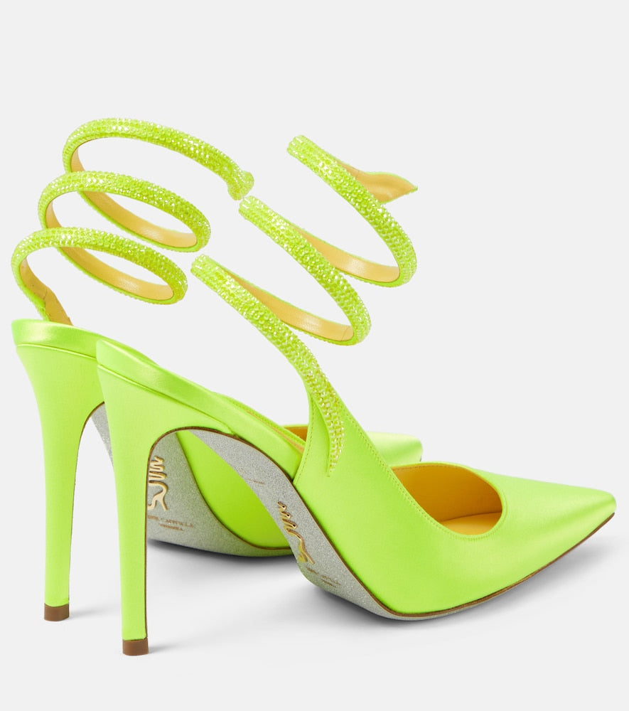 Rene Caovilla Cleo crystal-embellished satin pumps