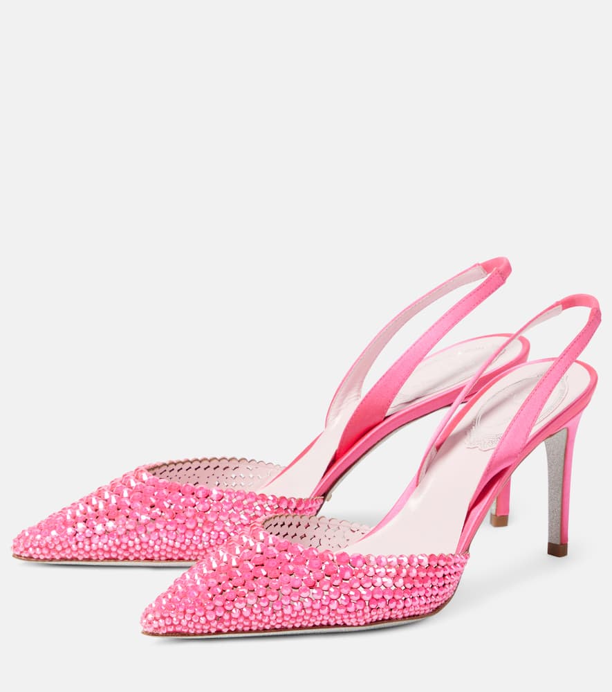 Rene Caovilla Embellished satin slingback sandals