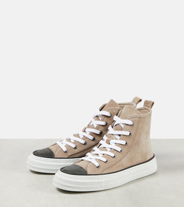 Brunello Cucinelli Monili-embellished high-top suede sneakers