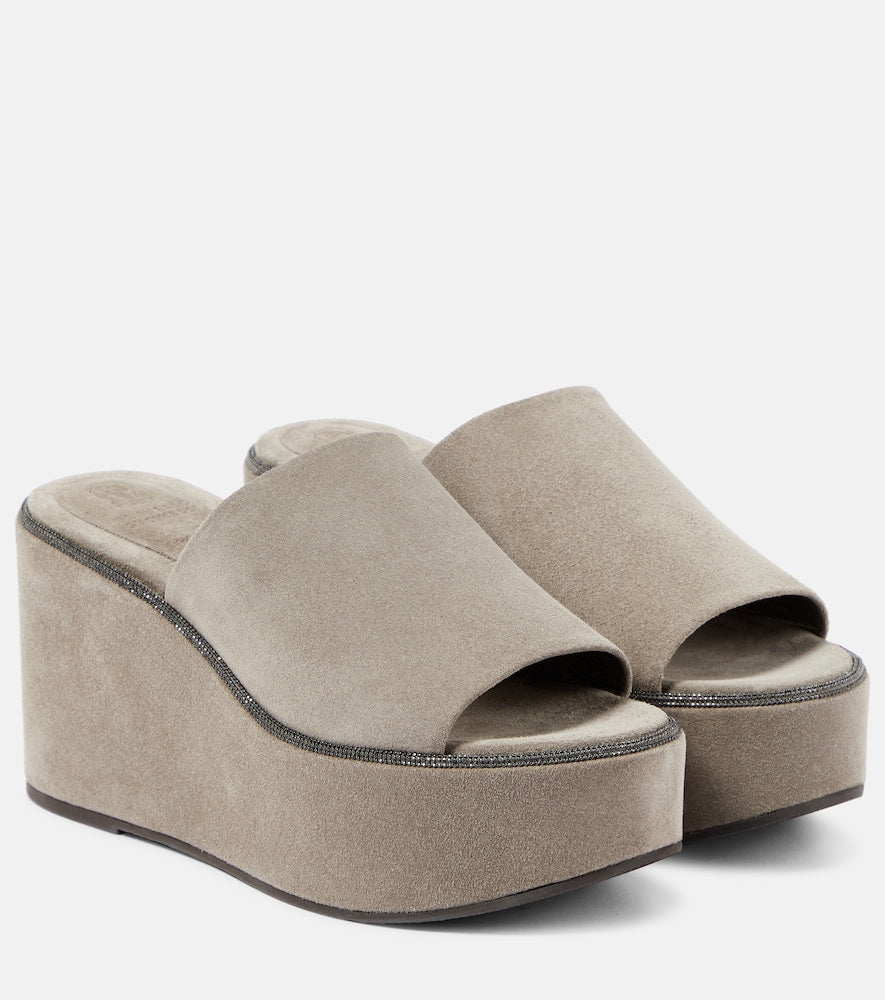 Brunello Cucinelli Suede platform slides - Brunello Cucinelli 绒面革防水台拖鞋