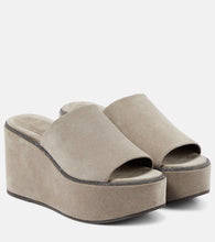 Brunello Cucinelli Suede platform slides - Brunello Cucinelli 绒面革防水台拖鞋