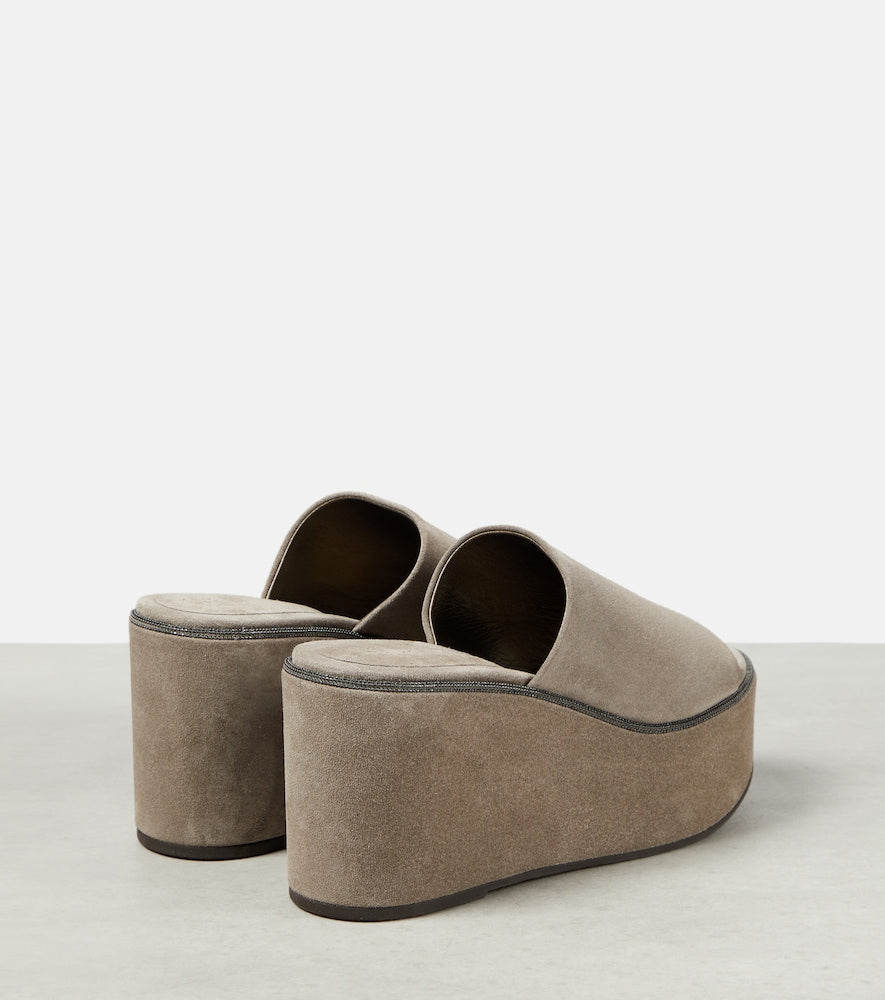 Brunello Cucinelli Suede platform slides