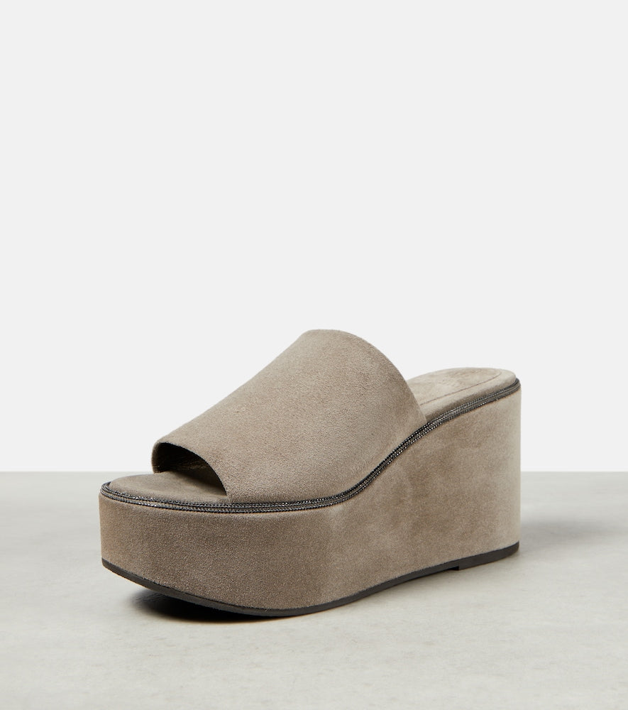 Brunello Cucinelli Suede platform slides