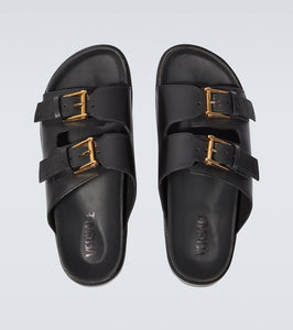 Versace Barocco leather-trimmed slides