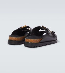 Versace Barocco leather-trimmed slides