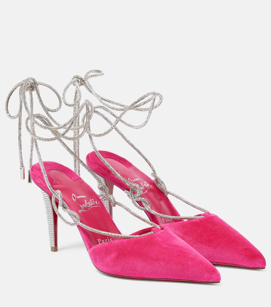 Pink Christian Louboutin Astrid Lace Strass 85 velvet pumps - Mid Heel Pumps