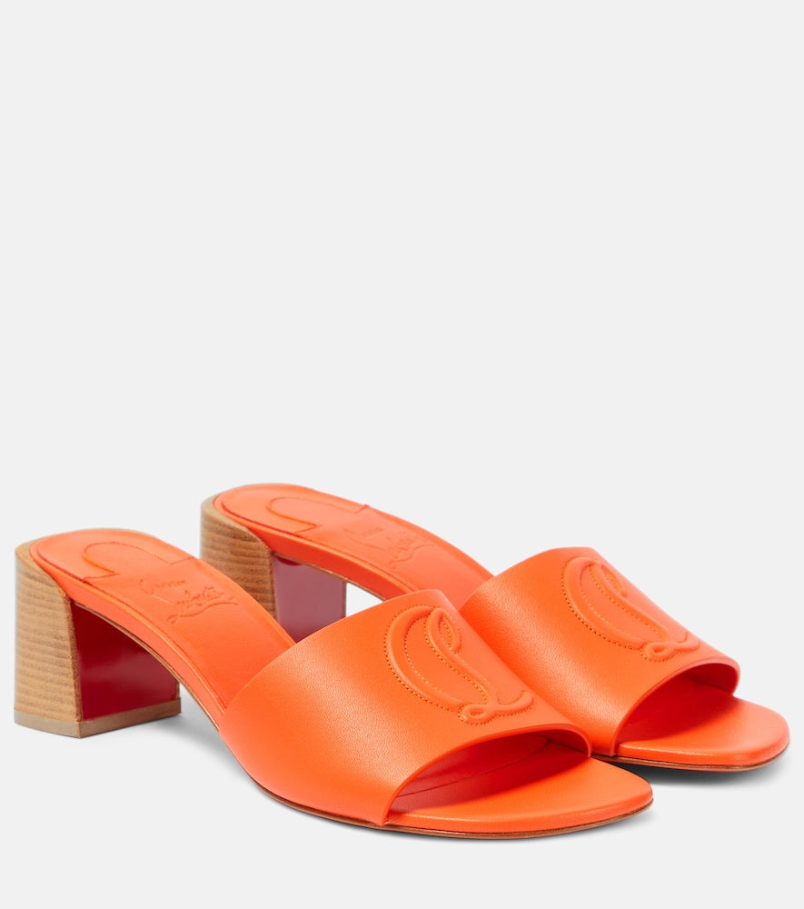 Christian Louboutin So CL 55 embossed leather mules (Orange) - Mid Heel Sandals
