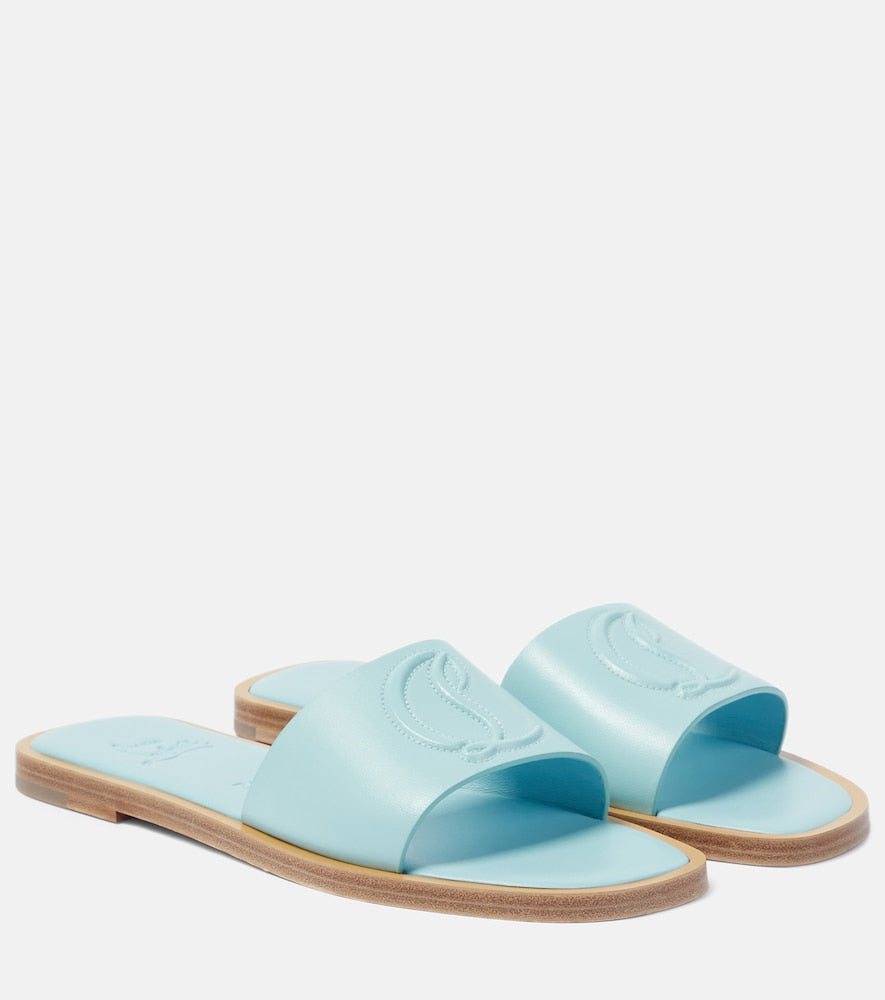 Christian Louboutin CL embossed leather mules - Blue Flat Sandals
