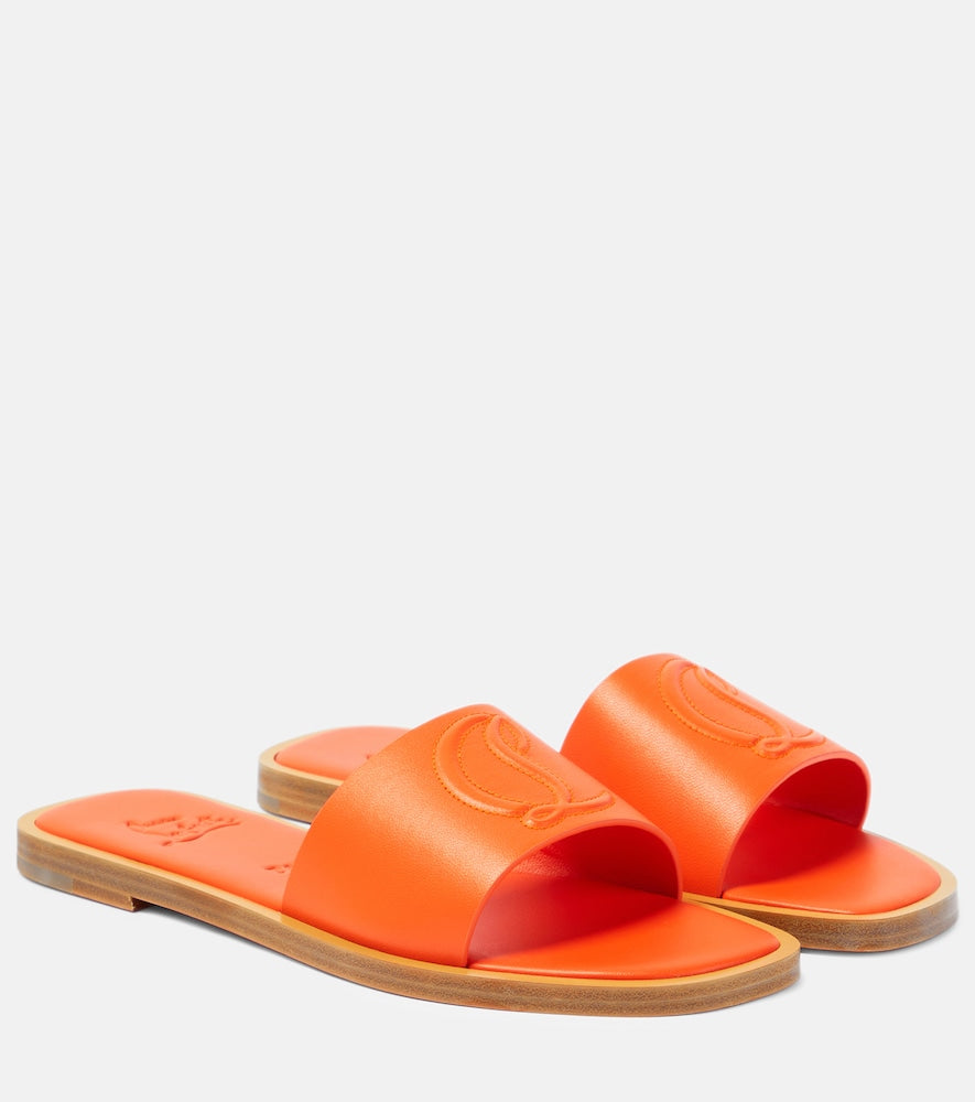 Christian Louboutin CL embossed leather mules in Orange - Flat Sandals