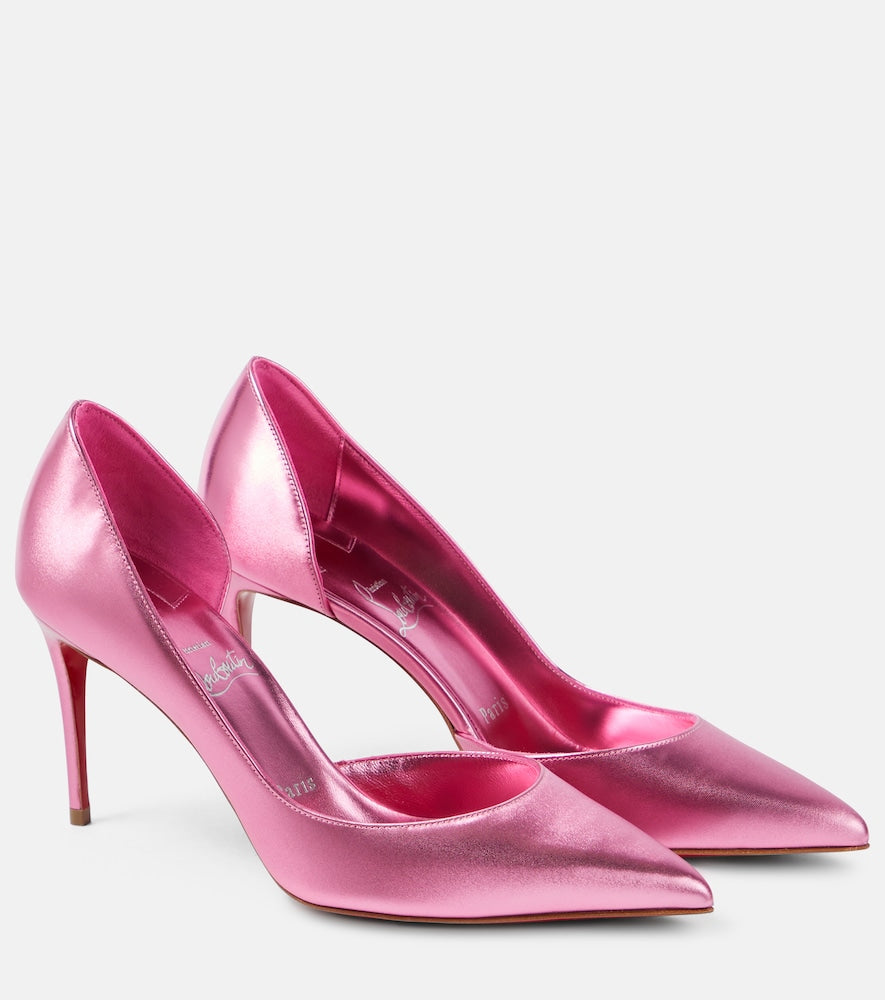 Christian Louboutin Iriza 85 metallic leather pumps (Pink) - Mid Heel Pumps