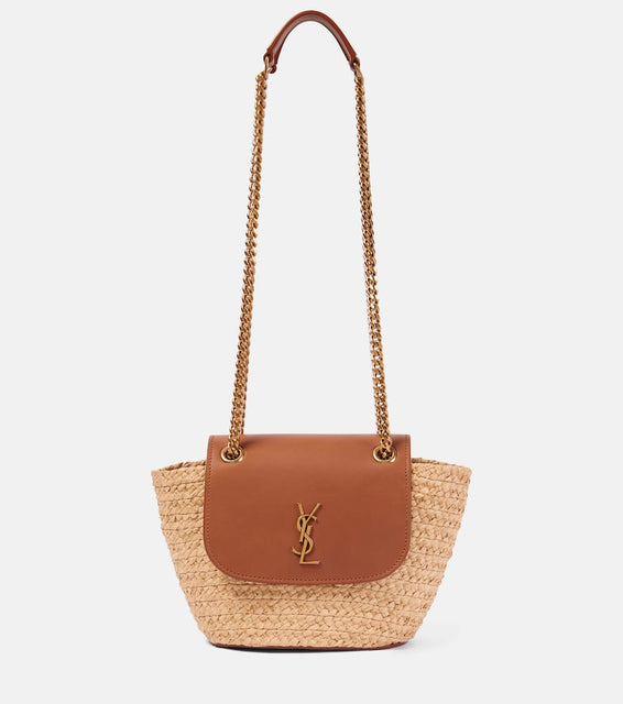 Saint Laurent Manon Mini raffia and leather shoulder bag. Shop Saint Laurent Shoulder Bags for women now.