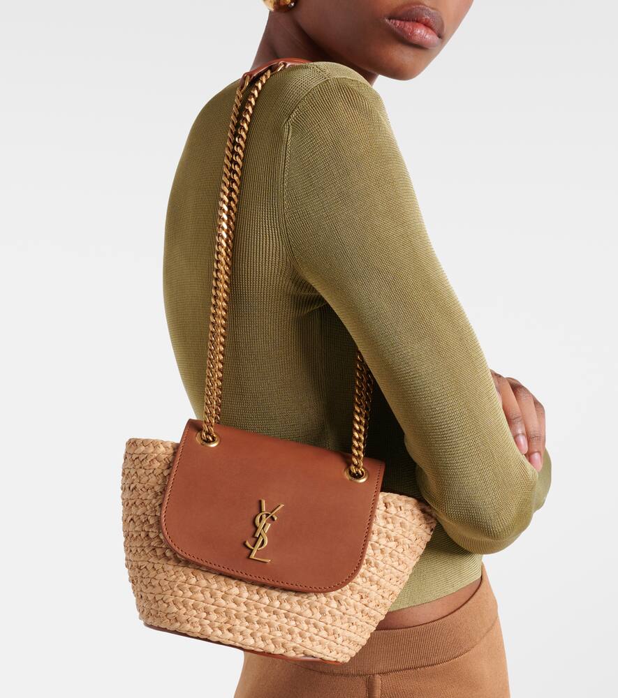 Saint Laurent Manon Mini raffia and leather shoulder bag
