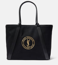 Saint Laurent Rive Gauche embroidered canvas tote bag. Shop Saint Laurent Tote Bags for women now.