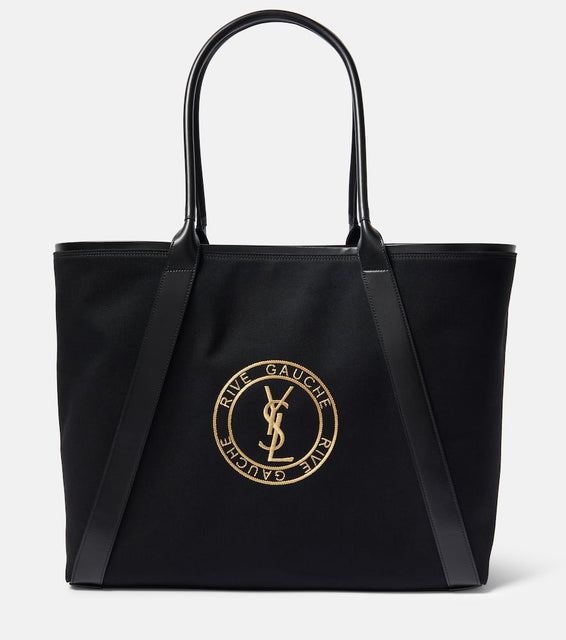 Saint Laurent Rive Gauche embroidered canvas tote bag. Shop Saint Laurent Tote Bags for women now.