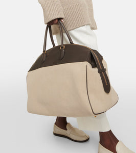 The Row George XL leather-trimmed denim duffel bag