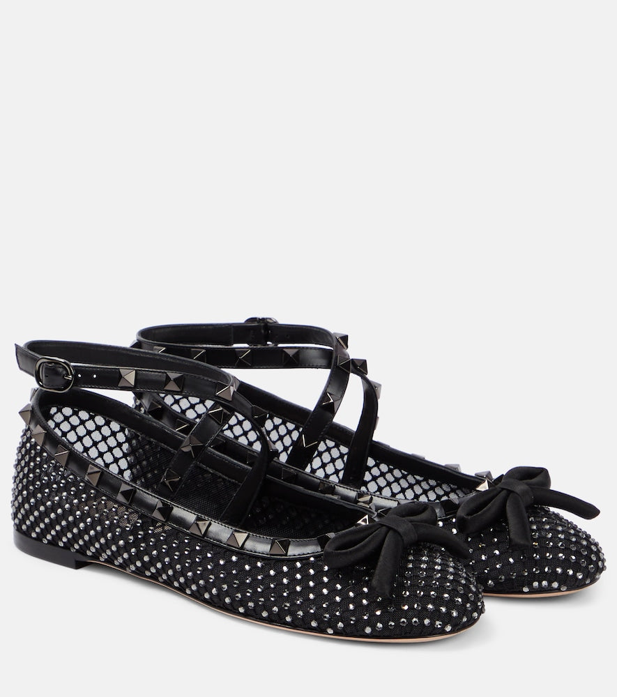 Valentino Garavani Rockstud embellished mesh ballet flats