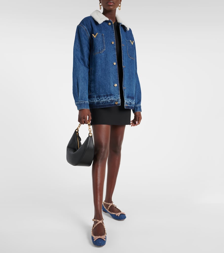Valentino Garavani Rockstud leather-trimmed denim ballet flats