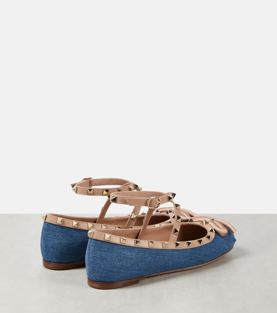 Valentino Garavani Rockstud leather-trimmed denim ballet flats