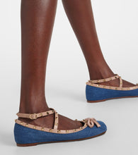 Valentino Garavani Rockstud leather-trimmed denim ballet flats