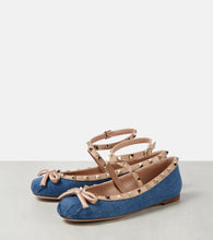Valentino Garavani Rockstud leather-trimmed denim ballet flats