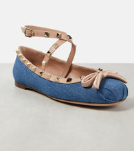Valentino Garavani Rockstud leather-trimmed denim ballet flats